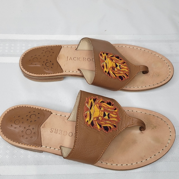 Jack Rogers Luggage Leo Embroidery Leather Sanda size 8 Sandals Made in … - Picture 9 of 16